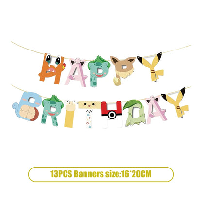 Pikachu Birthday Pokemon Party Decorations Pikachu Foil Balloons Disposable Tableware Plate Napkin Banner For Boy Party Supplies