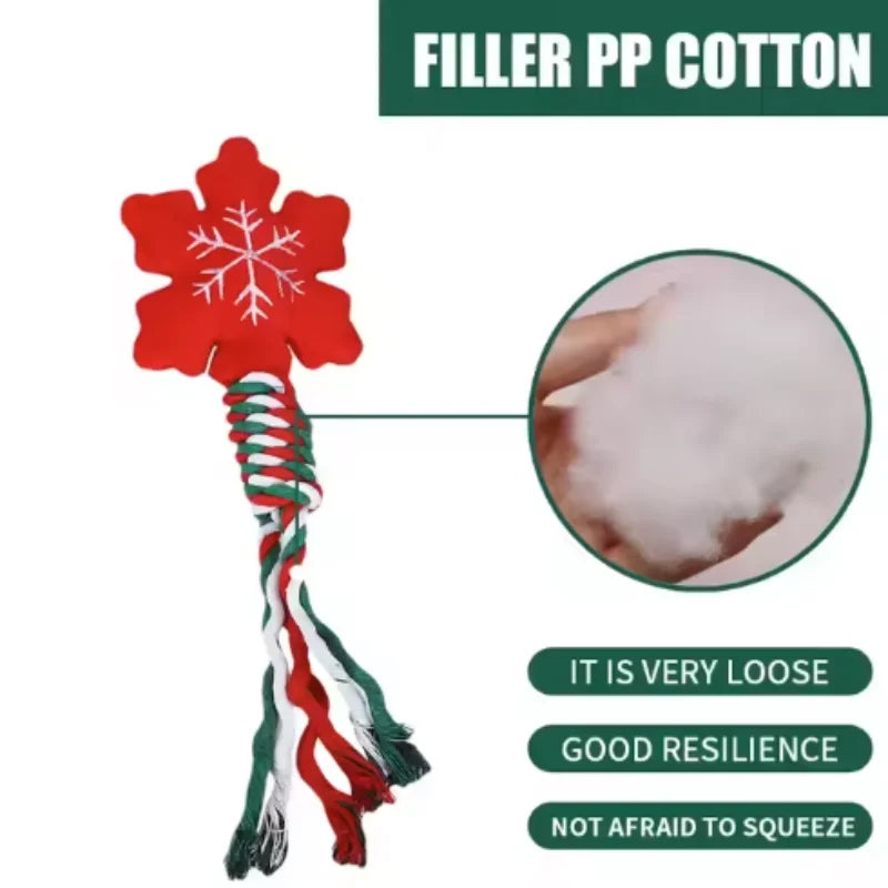 Christmas Themed Interactive Chew Toy for Dogs And Cats - Cute Squeaky Cotton Rope Knot Molar Bite Toy Funny Puppy Xmas Gift