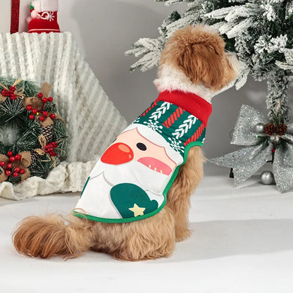 Christmas Santa Dog Vest Warm Fleece, Cartoon Print Pet Jacket, Red/Green, Sleeveless, Sizes S–XL for Small/Medium Dogs