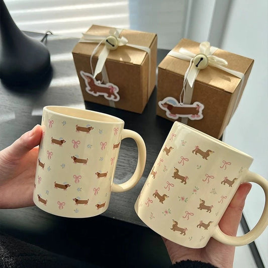 340ML Coffee Mug Cute Dachshund Dog Pattern Ceramic Cup with Handle Coffee Tea Milk Cups Breakfast Water Cup Kitchen Drinkware