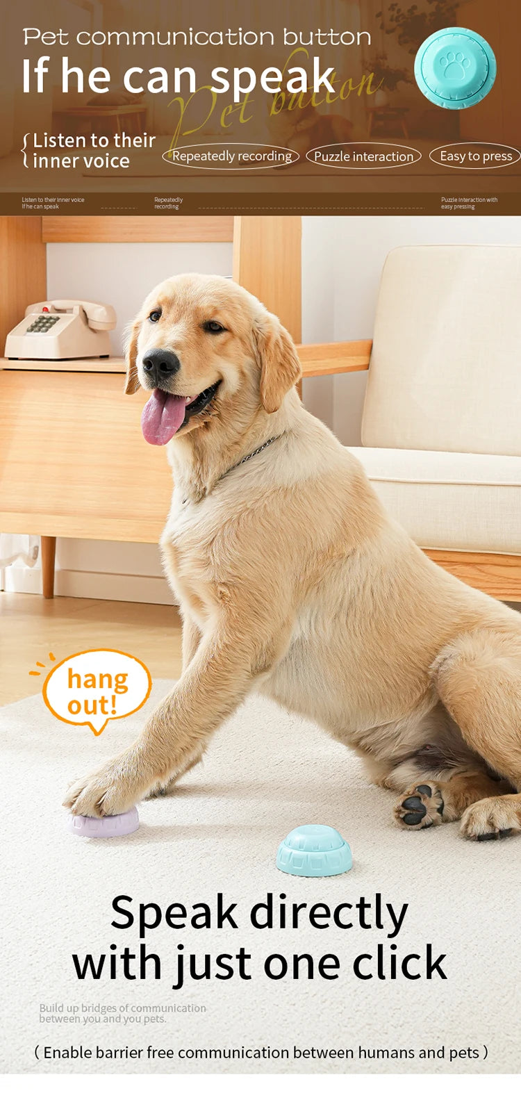 Pet Communication Button Dog Toys Recordable Pet Speaking Training Dog Talking Button Cute Claw Print Pattern Dog Accessories