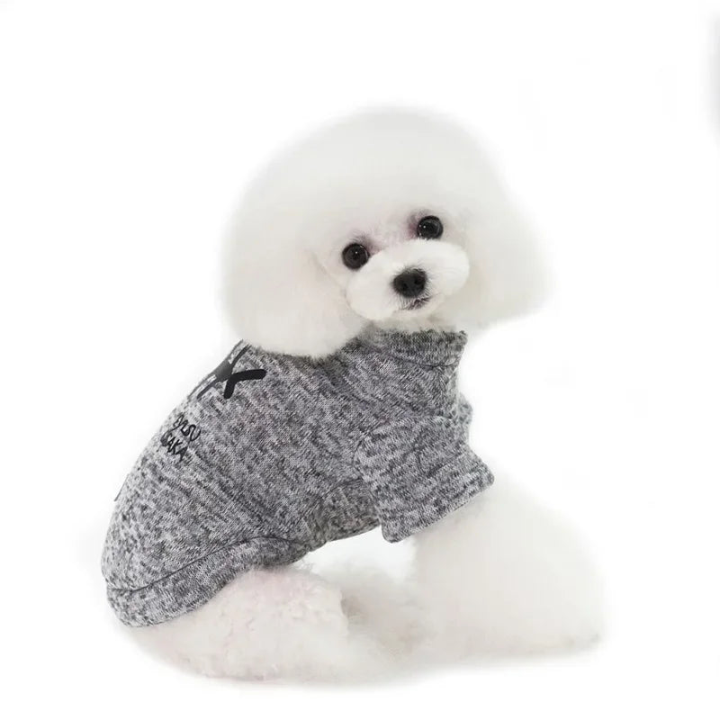 Cute Fleece Pet Clothes Fish Bone Pattern Warm Dog Hoodie Sweater Autumn Winter Dog Vest Button Dogs Short Sleeve Jacket Vest