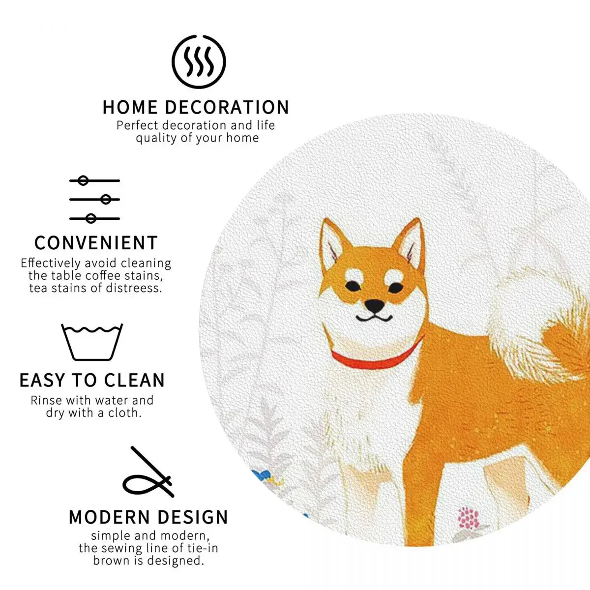 Animal Shiba Inu Dogs Coasters Kitchen Placemats Waterproof Insulation Cup Coffee Mats For Decor Home Tableware Pads Set of 4