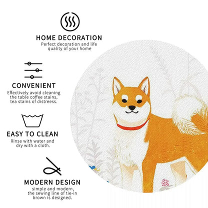 Animal Shiba Inu Dogs Coasters Kitchen Placemats Waterproof Insulation Cup Coffee Mats For Decor Home Tableware Pads Set of 4