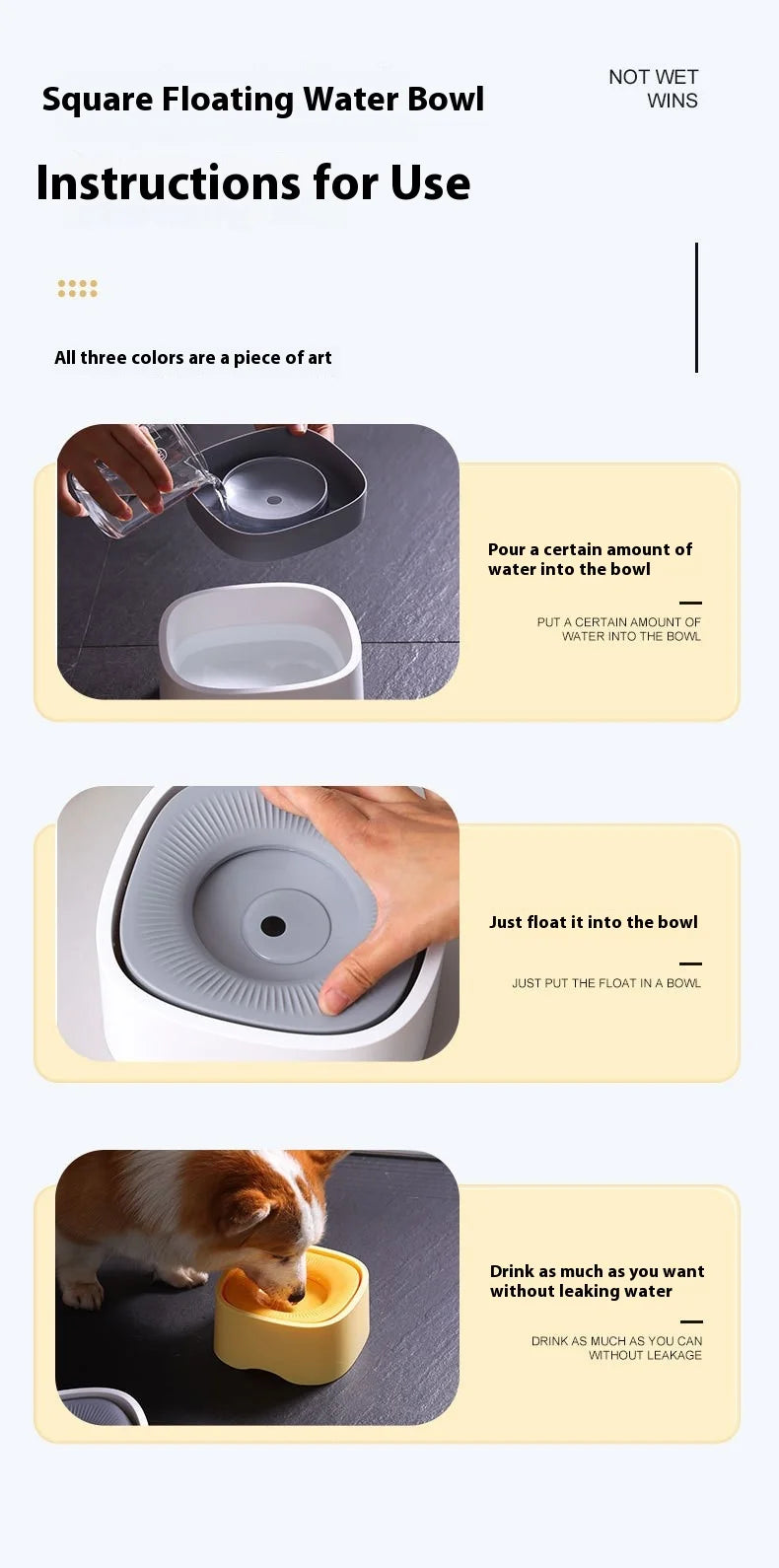 Anti-Splash Pet Water Bowl - No Mess Drinking Dish for Cats & Dogs with Floating Design Keeps Chin Dry Easy Clean