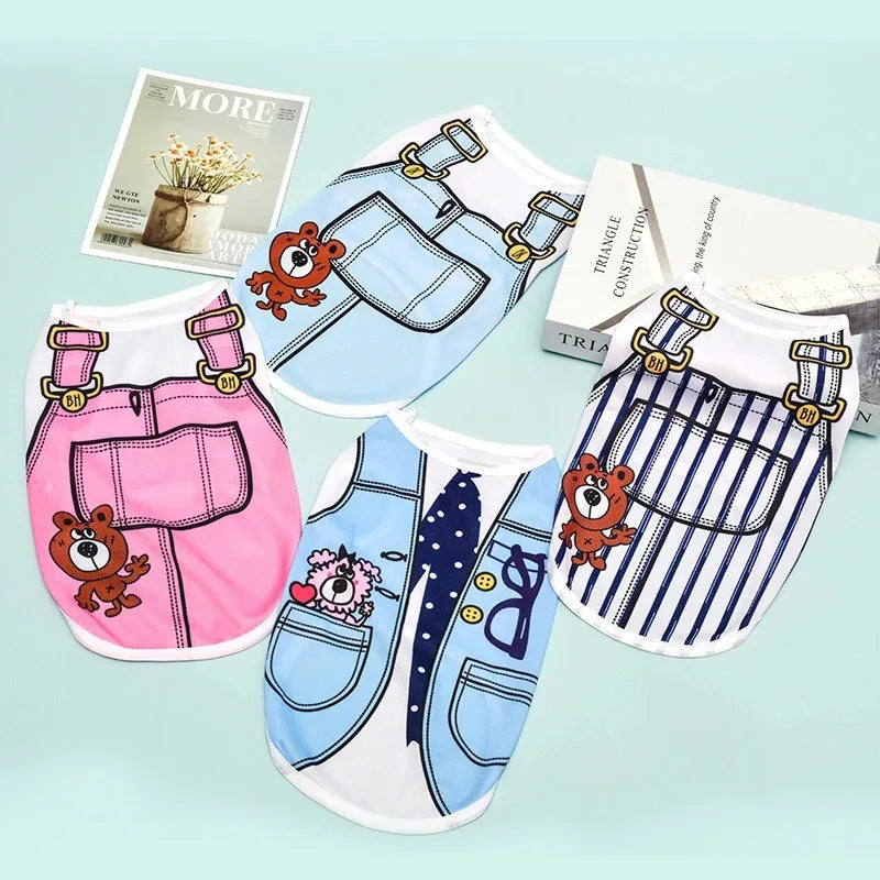 Quick-drying Yorkie Dog Vest Dog Tank Top Summer/Spring Cartoon Hoodie Chihuahua Dog Clothes French Bulldog Puppy Dogs/Cat Shirt