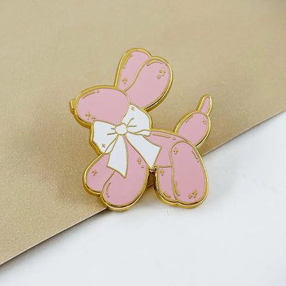 Pink Balloon Dog Enamel Pin Cute Puppy With Bow Tie Brooch Pastel Jewelry Hot Girl Gift Accessories