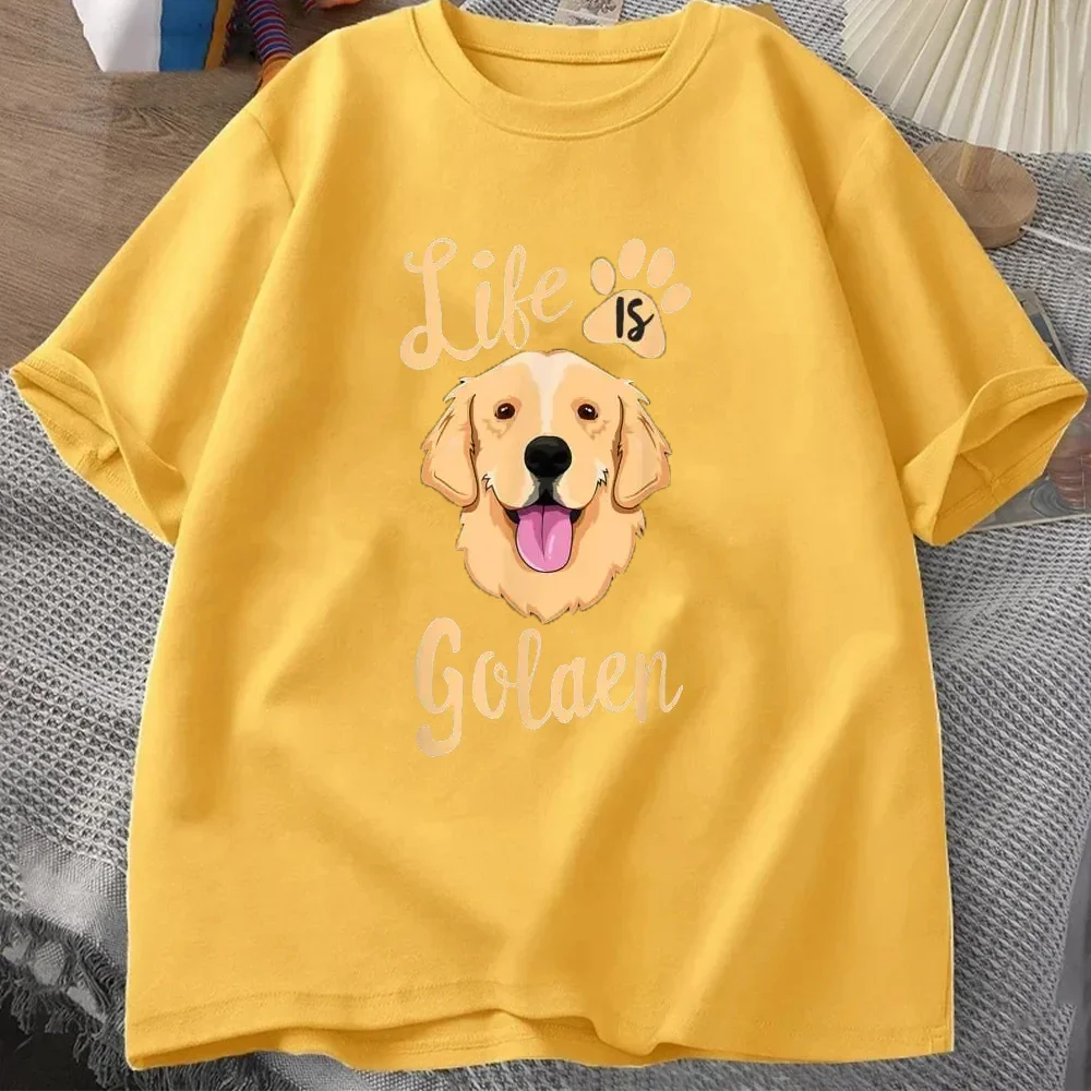 the GOLDEN LIFE - Life Is Golden Retriever T-Shirt, Men/Women Dog Owner Gift T-Shirt, Cotton Loose Casual T-Shirts, Unisex Tops Tees O-Neck Oversized