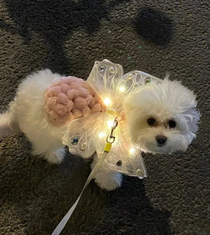 Dog wings glowing butterfly back decoration puppy summer clothes chest back decoration small dog Pomeranian Teddy Bigbear