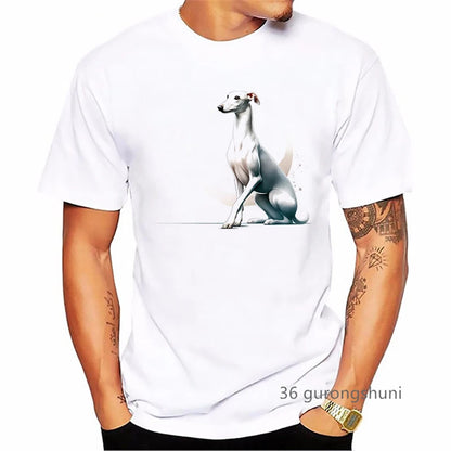 the GREYHOUND - Greyhound Animal Printed T-Shirt, Men Summer Fashion T-Shirt, Homme Kawaii Dog Lover T-Shirt, Harajuku Shirt Streetwear