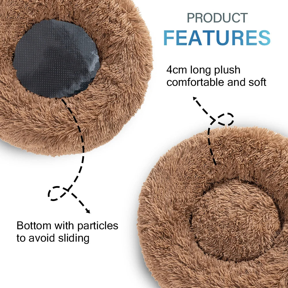Calming Dog Bed for Small Dogs - Donut Washable Small Pet Bed, Anti-Slip Round Fluffy Plush Faux Fur Large Cat Bed
