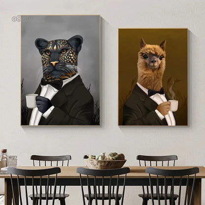 Funny Wall Art Pictures Animal Coffee Portrait Posters Canvas Print Art Sloth Pug Dog and Coffee Mural Cute Home Decor Painting