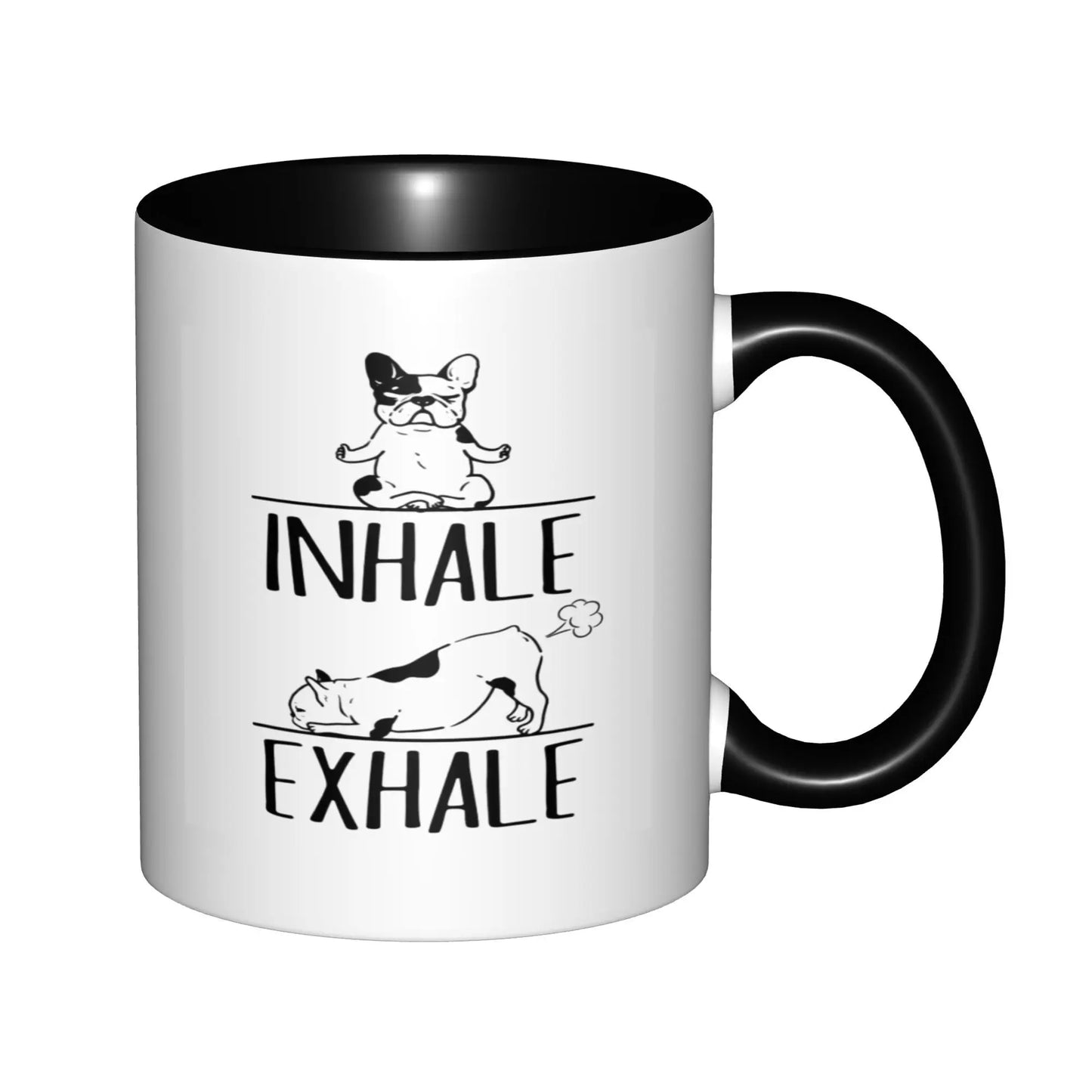 French Bulldog Frenchie Mom Dad Yoga Meditation Inhale ExHale Mugs With Black Handle Birthday Coffee Mugs Ceramic Tea Cups 11oz