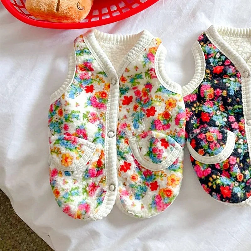 Warm Pet Vest Coat Floral Print Fleece Vest Chiuahua Yorkshire Thick Coat for Small Medium Dog Two-legged Clothes Pet Costume
