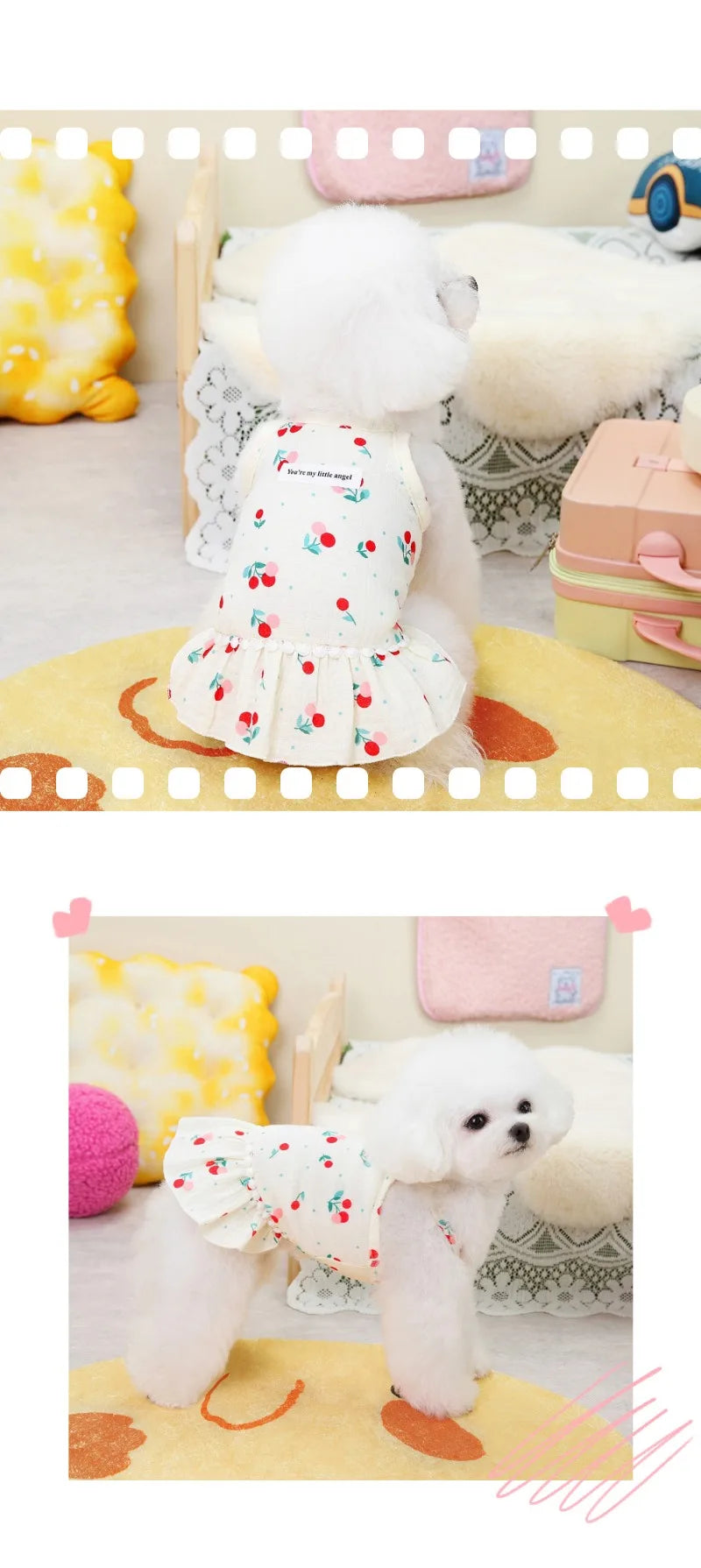 Cotton INS Cherry Pet Puppy Skirt Dog Clothes Small Dog Pomeranian Dresses Teddy Summer Floral Suspender Skirt Puppy Clothing