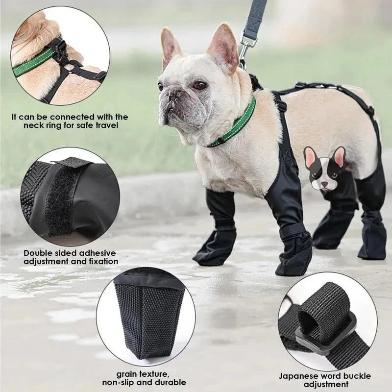 the LEATHER LEGGINGS - Waterproof Dog Shoes, Adjustable Dog Boots, Pet Breathable Shoes for Outdoor Walking, Soft French Bulldog Shoes, Pet Paws Protector