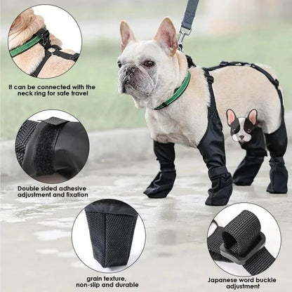 the LEATHER LEGGINGS - Waterproof Dog Shoes, Adjustable Dog Boots, Pet Breathable Shoes for Outdoor Walking, Soft French Bulldog Shoes, Pet Paws Protector