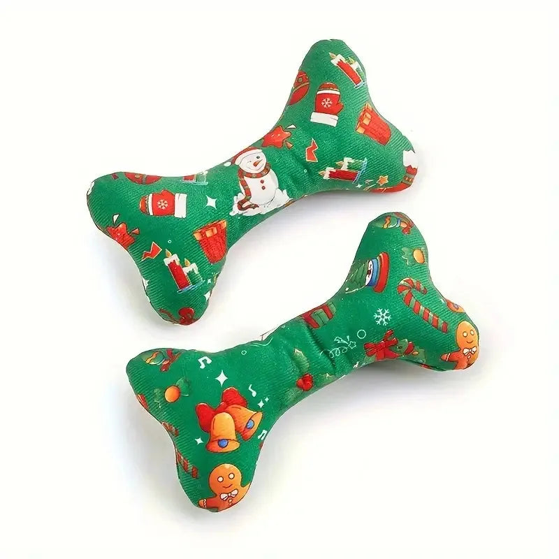 the MERRY MUNCH CHEW DUO - 2 Christmas Dog Chew Toys - Festive Teeth Toys Designed with Santa Claus, Reindeer, and Christmas Tree Motifs - Healthy Teeth