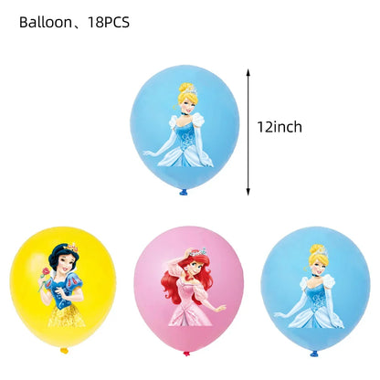 Disney Princess Birthday Decoration Tableware Paper Cups Plates Balloons Tablecloth Backdrop Banner Party Supplies For Baby Kids
