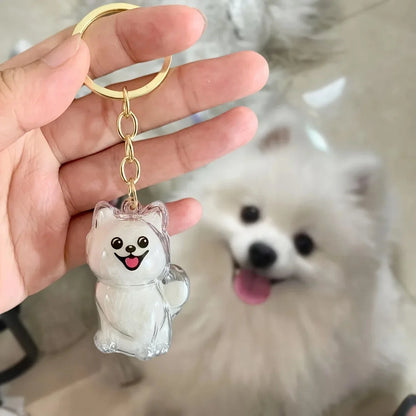 Transparent Cute Dog Pendant Keychain Creative Pet Hair Storage Capsule Hanging Ornament for Pet Lover DIY Pet Memorial Keychain