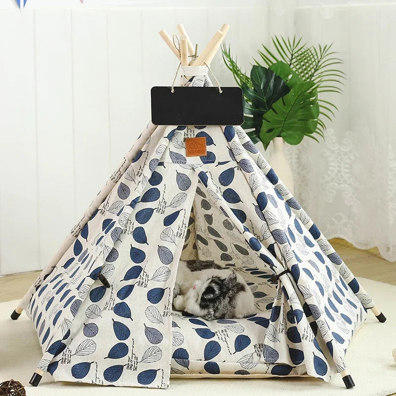 the TINY TEE-PEE - Pet Tent Dog/Cat Nest, Washable Doghouse Cat Tent, Semi Enclosed Insulated Cat/Doghouse, Foldable Dog/Cat Villa with Cushion and Blackboard