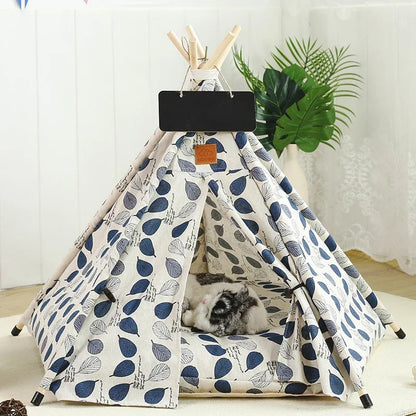 the TINY TEE-PEE - Pet Tent Dog/Cat Nest, Washable Doghouse Cat Tent, Semi Enclosed Insulated Cat/Doghouse, Foldable Dog/Cat Villa with Cushion and Blackboard