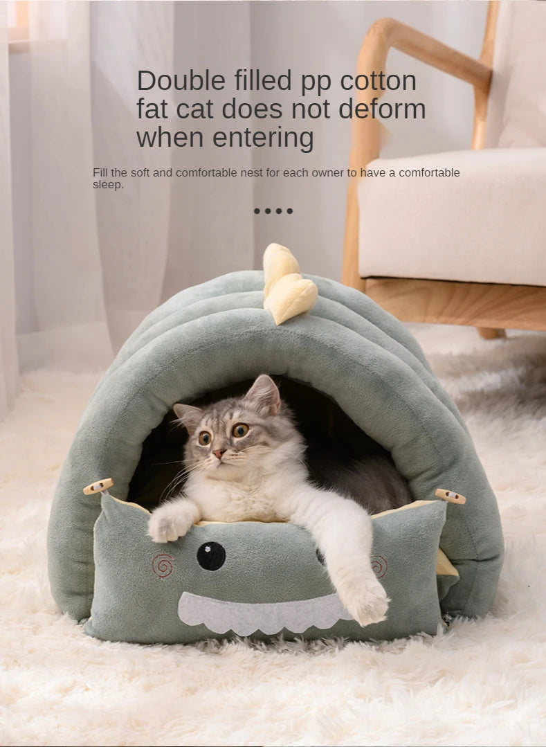 2 In1 Dinosaur Pet Dog House Foldable Cat for Small Dogs Bed Winter Warm Puppy Pads Sofa Removable Sleeping Kennel Nest Products