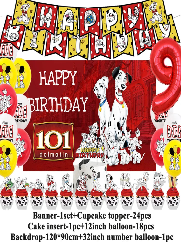 Disney 101 Dalmatians Birthday Party Supplies Cartoon One Hundred and One  Dog Balloon Backgrounds Cake Topper Banner Kids Gifts