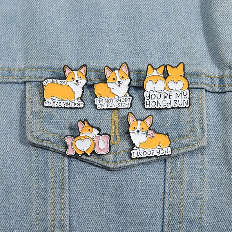Cute Dog Series Enamel Pin Yellow Corgi Cute Brooch Backpack Hat Lapel Accessories Metal Badge Gift For Friend Jewelry Wholesale