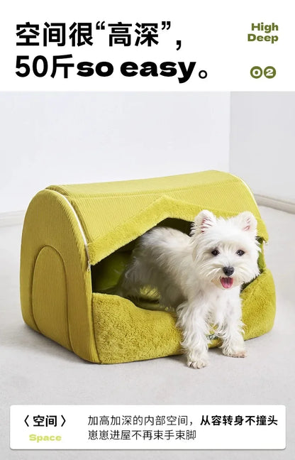 Dog Bed for Warmth in Winter, A Small Dog for A Sense of Security, and A Warm Dog House in Winter