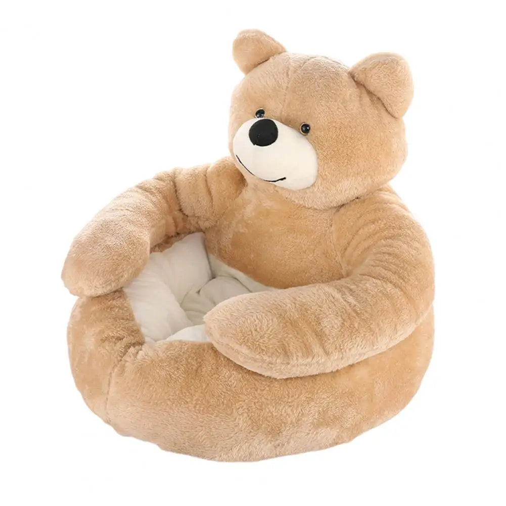 Dog Bed Plush Fabric Soft Pet Sofa Warm Fluffy Teddy Bear Dog Bed with Armrests Cozy Plush Cat Sofa Bed Non-slip for Cats