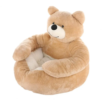 Dog Bed Plush Fabric Soft Pet Sofa Warm Fluffy Teddy Bear Dog Bed with Armrests Cozy Plush Cat Sofa Bed Non-slip for Cats