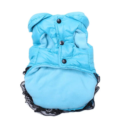 Dog Cat Dress Coat Jacket Dress Bow&Lace Design Pet Puppy Hoody Winter Warm Clothes Apperal