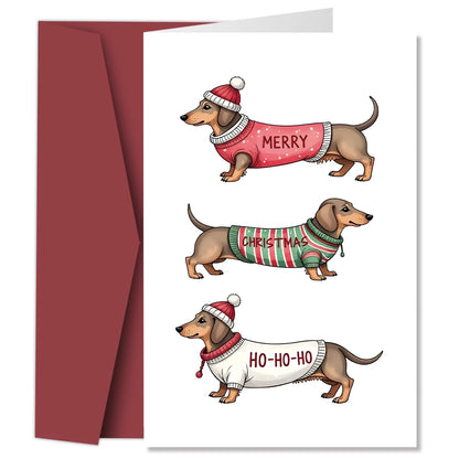 Funny Dachshund Christmas Greeting Card with Envelope,Merry Christmas Cards Perfect for Dog Lovers,Pet Owner, Holiday Gift Cards