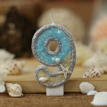 1PC 0-9 Digital Glitter Candles Summer Beach Starfish Birthday Cake Decoration Candles Ocean Themed Party Cake Decoration