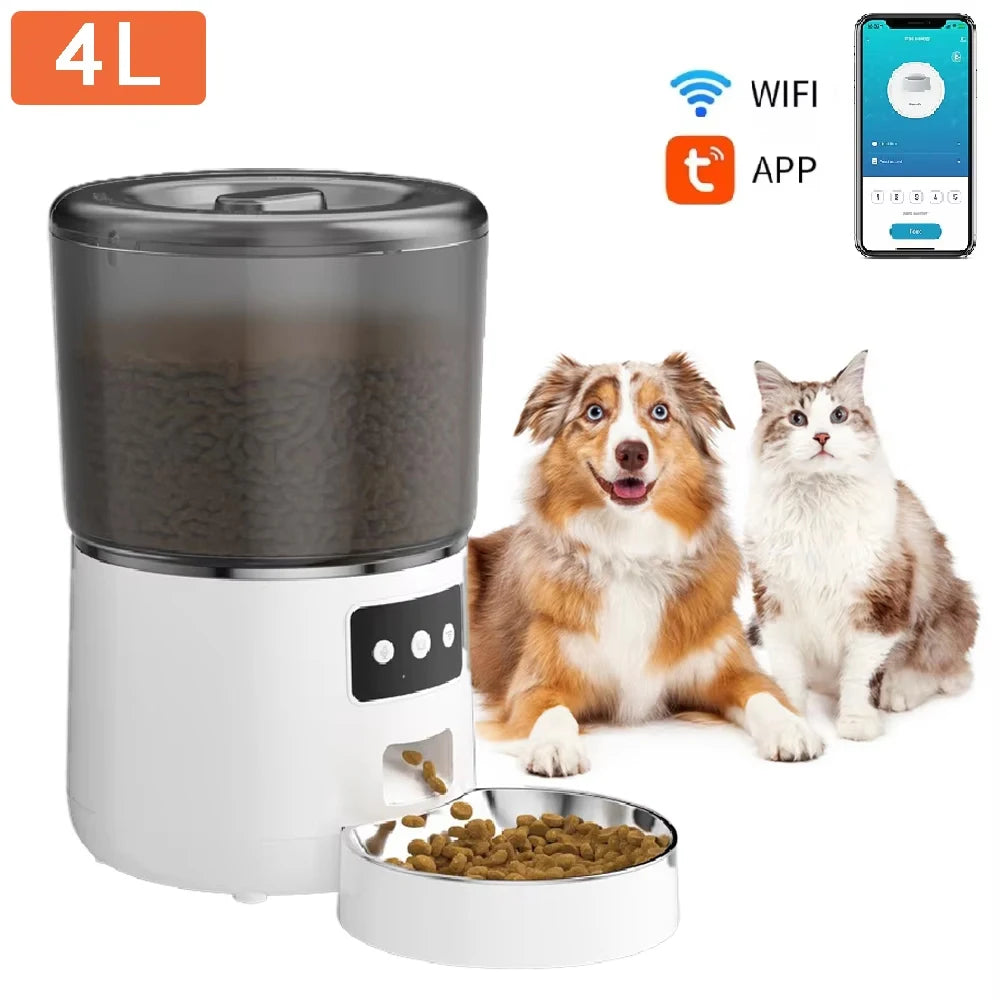 Automatic Pet Feeder 4L Capacity Smart Timer Tuya Control Food Dispenser with Stainless Steel Bowl Dogs Cats Feeding Supplies