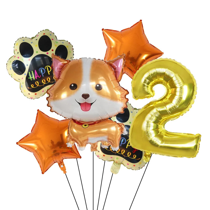 6pcs Corgi Husky Helium Balloons Pet Dog Paw Bone Cartoon Animal Ballon Birthday Party Decoration Baby Shower Globos Kids Toys