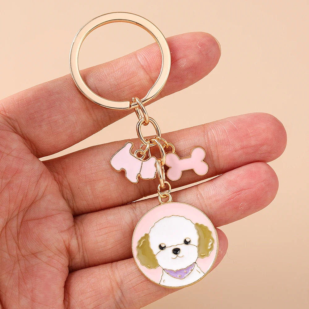 Cute Enamel Puppy Dog Keychain Cartoon Animal Key Ring Pendants for Women Girls Handbag Accessories DIY Jewelry Gifts