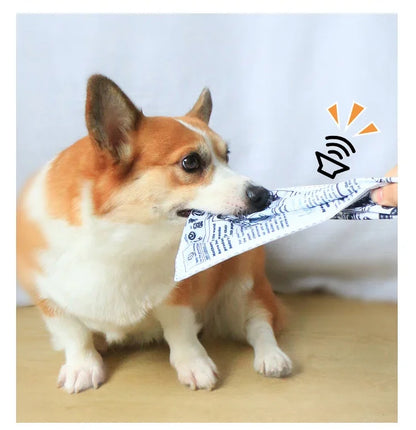 the NEWS DOG - Bite-Resistant Newspaper Dog Toys, Funny Squeaky Sounder, Sounding Paper Small/Medium Chew Dog Toys, French Bull, Easy Clean, Puppy