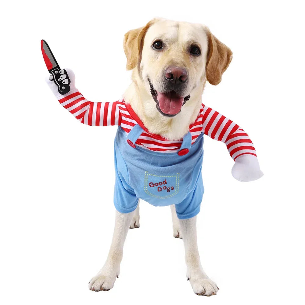the CHUCKIE - Funny Large Dog Halloween Costume for Small Dogs/Cats, Adjustable Pet Cosplay Clothes, Cute Puppy Festival Gifts, Labrador Outfits