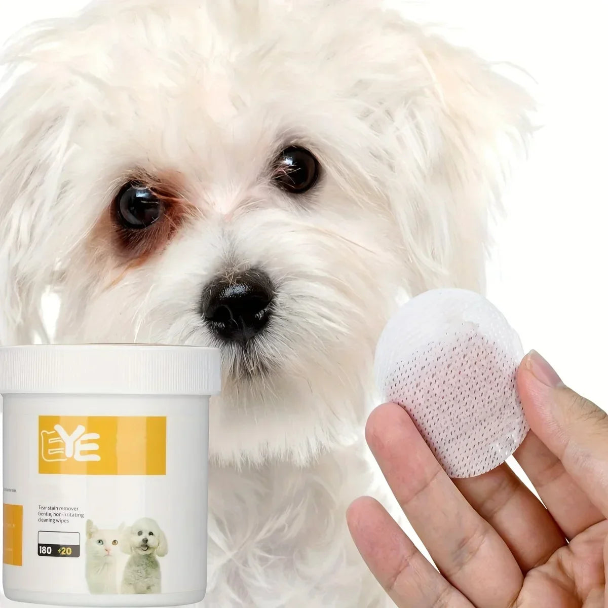the CLEAN EYES - 200pcs Pet Eye Cleaning Wipes, Gentle Tear Stain Remover Wipes for Dogs and Cats, Pet Eye Wash Pads, Pet Towel, Pet Wipes