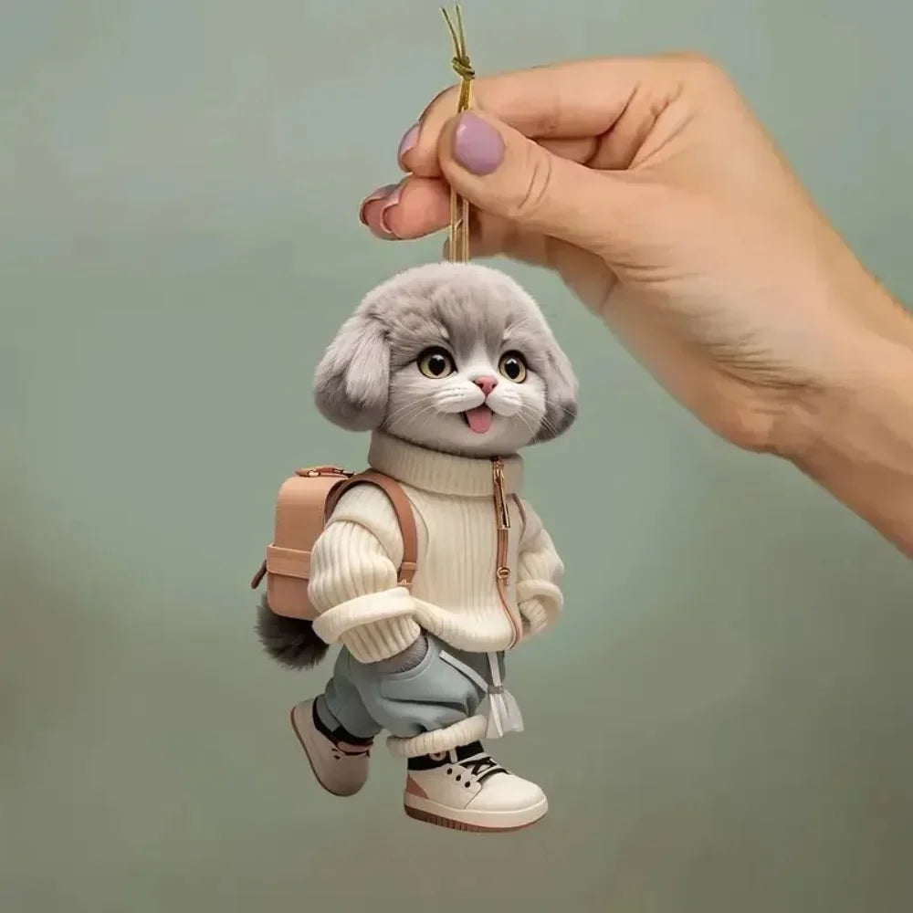 Selling Cute Expressions Yorkshire Terrier 2D Flat Acrylic Pendant Keychain,York Puppy Yorkie Dog Ornament,Decor for Car,Wallet