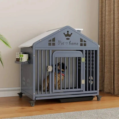 the DOG VILLA - Multi-Functional Solid Wood Steel Frame Pet Dog Villa, Small/Medium-Sized Dog Cage, Indoor Outdoor Dog Cage, Dog Bed with Toilet