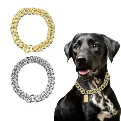 the ICEDRIP LUXE DOG CHAIN - Plastics Dog Chain Collar, Gold Luxury Diamond Studded Collar for Medium/Large Dogs, Pet Jewelry Necklace Accessories, Cuban Chain