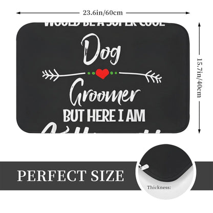 the PAWGROOM WELCOME MAT - 1 Piece, "Dog Groomer" Flannel Doormat, Rectangular, Non-Slip, Machine Washable, Lightweight Polyester, Home Decor
