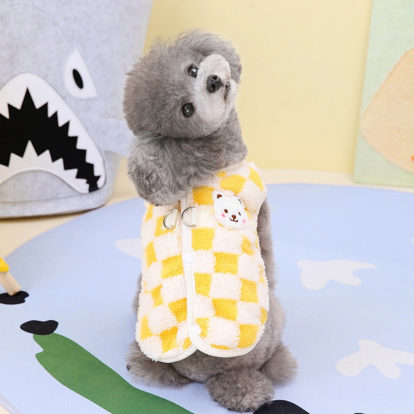 Winter Warm Pet Dog Coat Plaid Dog Clothes with D-ring Plush Pet Jacket for Small Medium Dogs Chihuahua Yorkie Costume