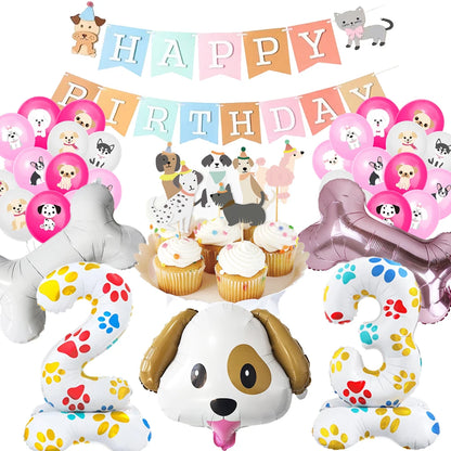 Dog Theme Party Decor Dog Paws Animals Pet Foil Balloons Number Standing Ballons  Baby Shower Kids Happy Birthday Banner Decor