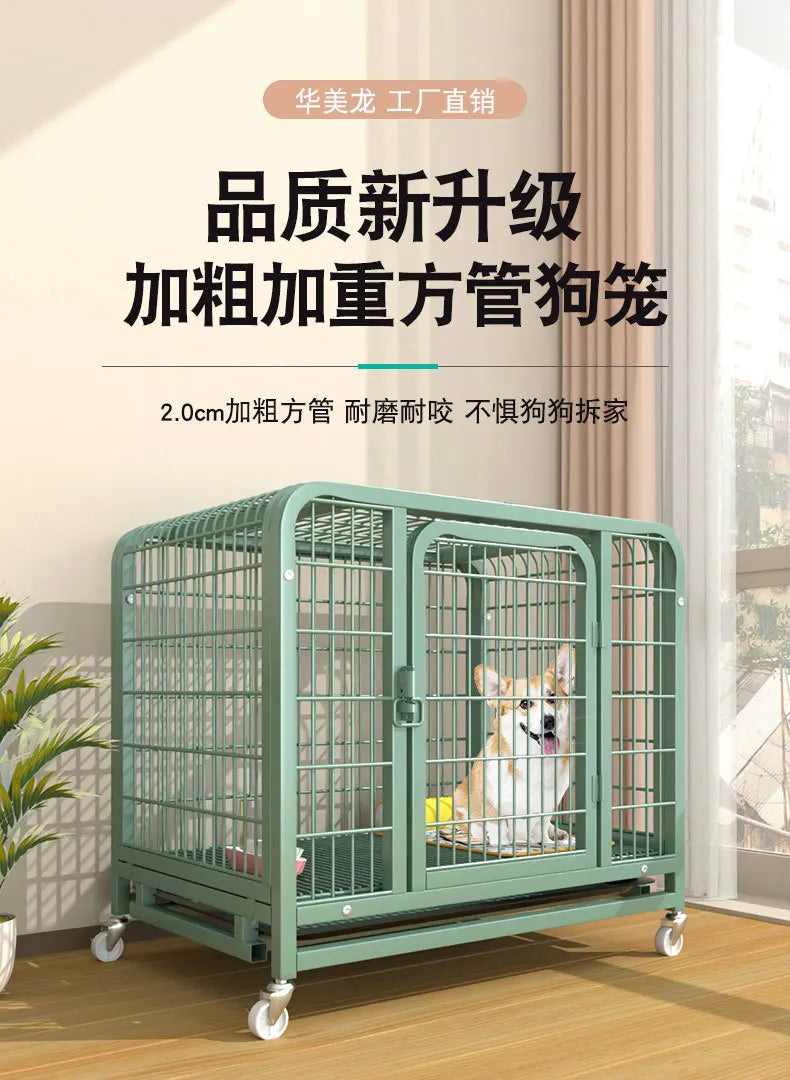 Heavy Duty Dog Cage Large Medium Pet Cage with Toilet Full Square Tube Indoor Dog House