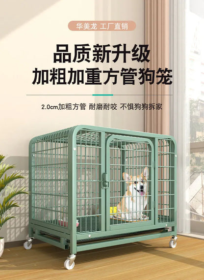 Heavy Duty Dog Cage Large Medium Pet Cage with Toilet Full Square Tube Indoor Dog House