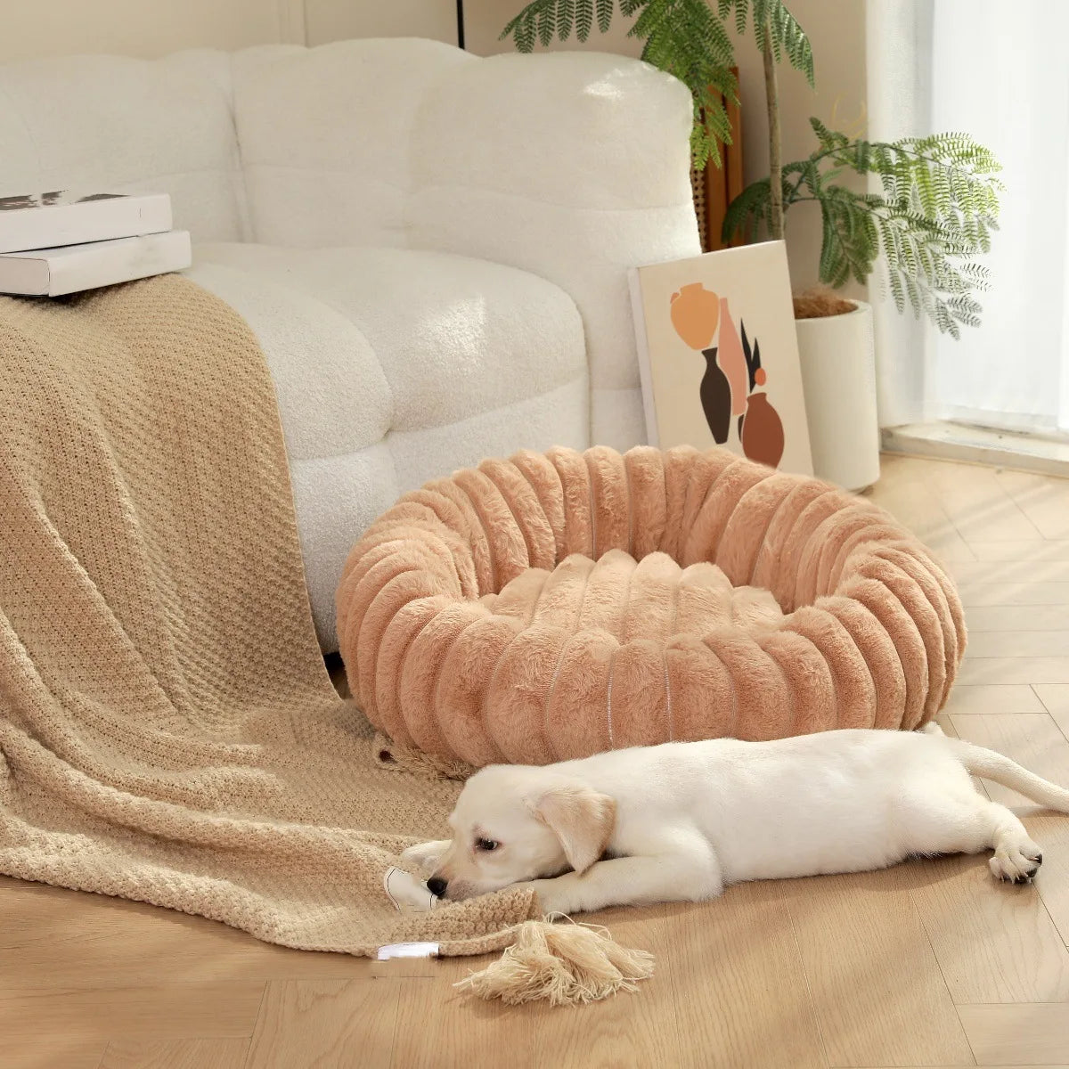Home Plush Pet Nest Winter Cat Dog Bed Warm Detachable and Washable Round Cat Nest Pet Bed Seasonal Universal Decoration